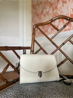 The Cambridge Satchel Company White Leather Crossbody with Silver Hardware